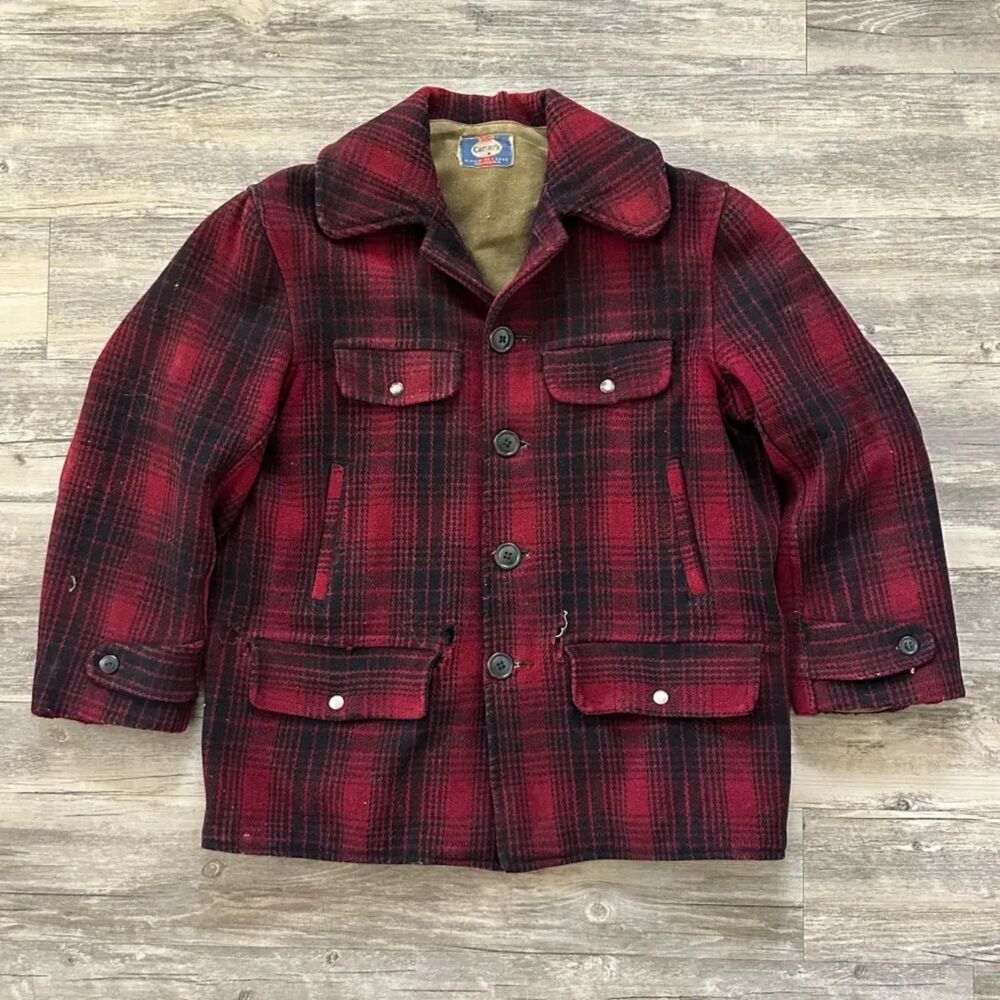 Vintage 1930s / 1940s H.W. Carter & Sons Wool Plaid Mackinaw Hunting Jacket